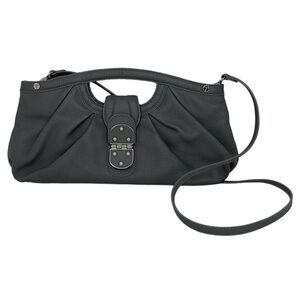 Tahari Purse Womens Black Leather Clutch Crossbody Bag Magnet Clasp